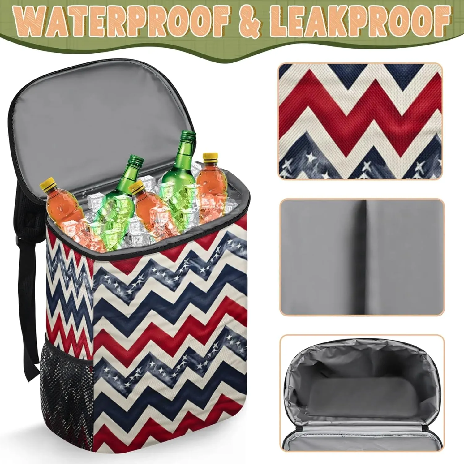 Large Insulated Cooler Backpack, Leak Proof Backpack 30 Cans, Cooler Bag for 12h Hot/Cold Retention