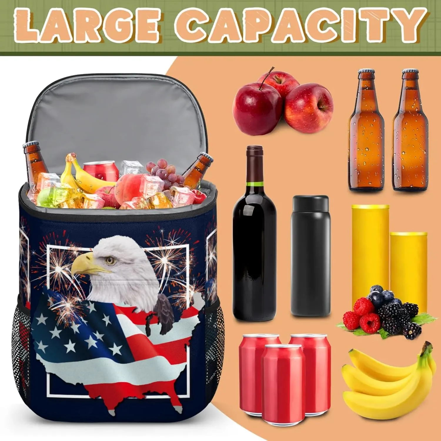 Large Insulated Cooler Backpack, Leak Proof Backpack 30 Cans, Cooler Bag for 12h Hot/Cold Retention