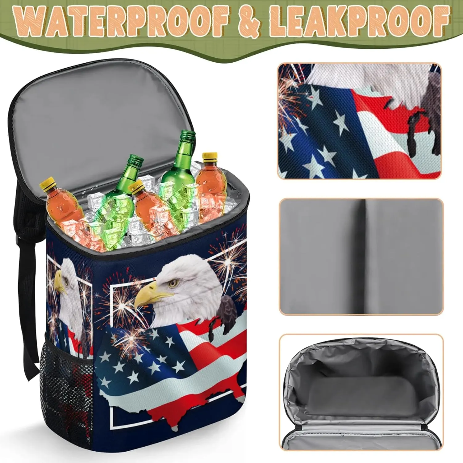 Large Insulated Cooler Backpack, Leak Proof Backpack 30 Cans, Cooler Bag for 12h Hot/Cold Retention