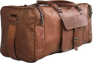 Large Leather Duffel Travel Gym Sports Overnight Weekend Duffle Bags for Men and Women (24 Inches)