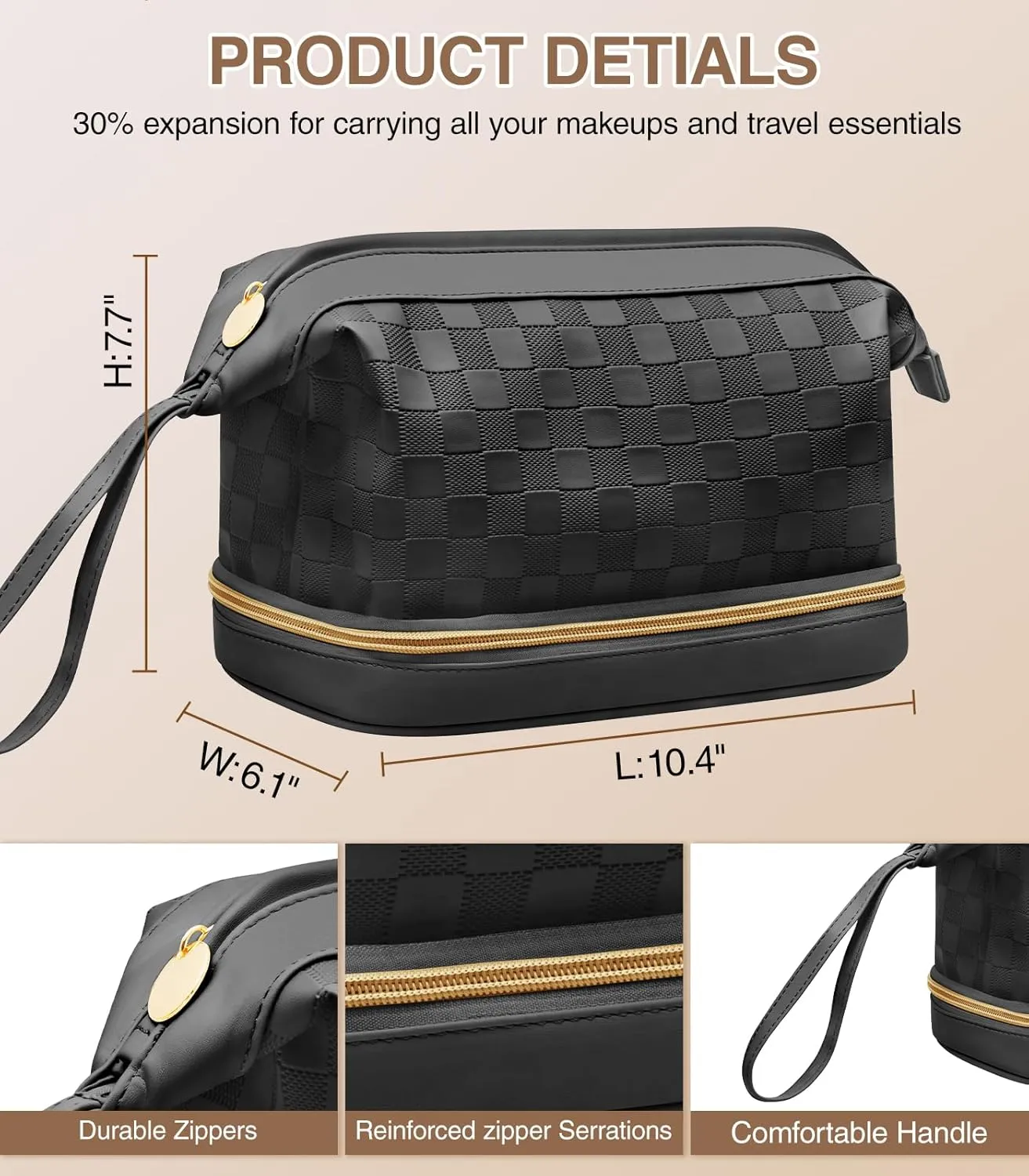 Large Makeup Bag, Double Layer Makeup Bag Organizer, Toiletry Bag For Women, Cosmetic Travel Bag, Leather Makeup Bag, Portable Toiletry Bag, Waterproof Roomy Bag For Women And Girls, Black