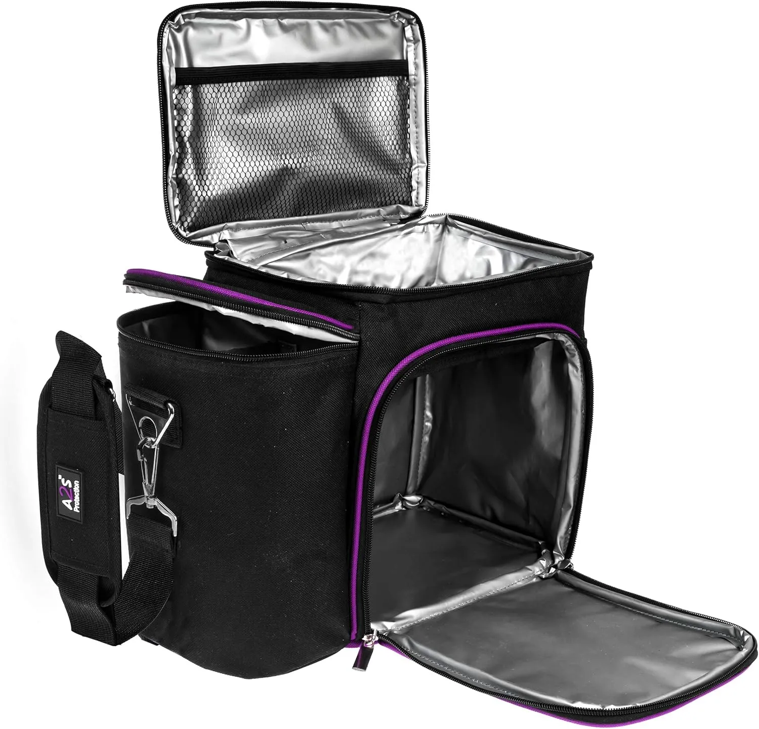Large Meal Prep Lunch Box - Insulated Lunch Box For Women or Men - Perfect For Multiple Containers/Meals - Keep Food Cool and Organized - A2S Black/Purple