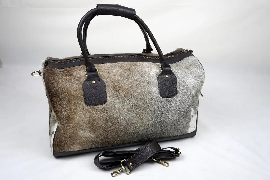 LARGE Natural COWHIDE Duffel Bag Real Hair On Leather TRAVEL Bag Original Cow Skin Luggage Bag | DB37