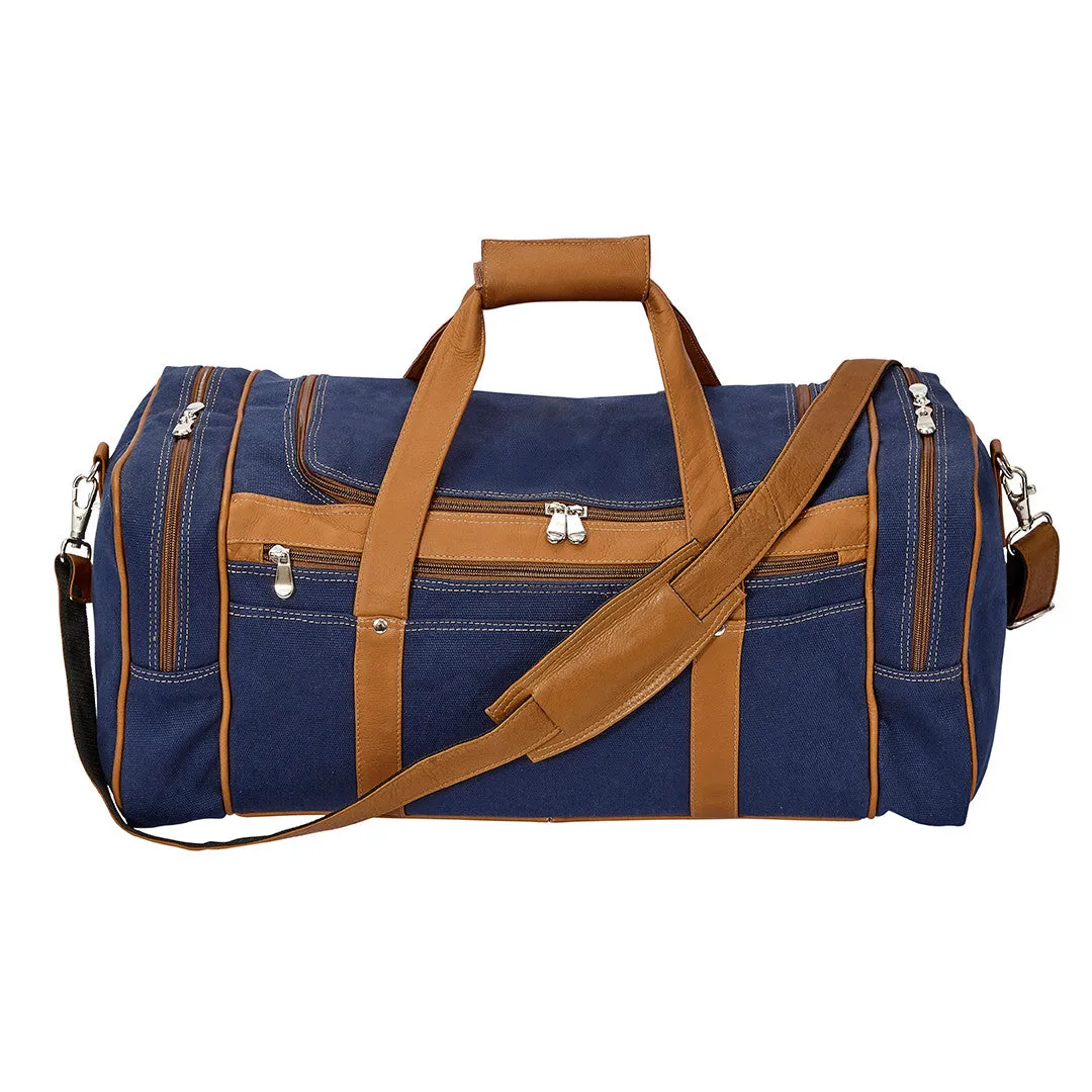 Large Sport Duffel Bag in Canvas with Colombian Leather Trim