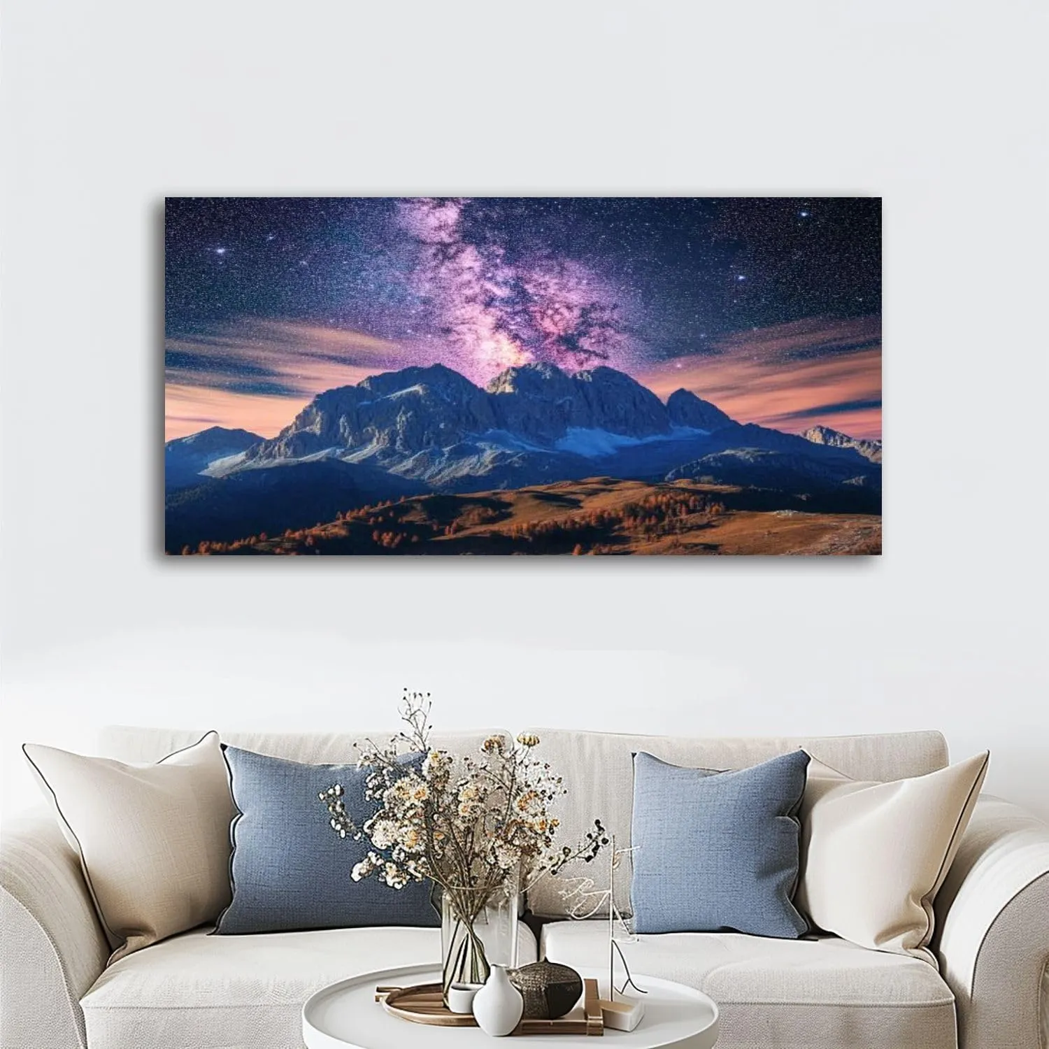 Large Wall Art Prints 20"x40" Milky Way mountains autumn Amazing landscape alpine mountains trees Framed Canvas Wall Art Painting Artwork Poster Picture Wall Decor for Living Room Bedroom Hanging