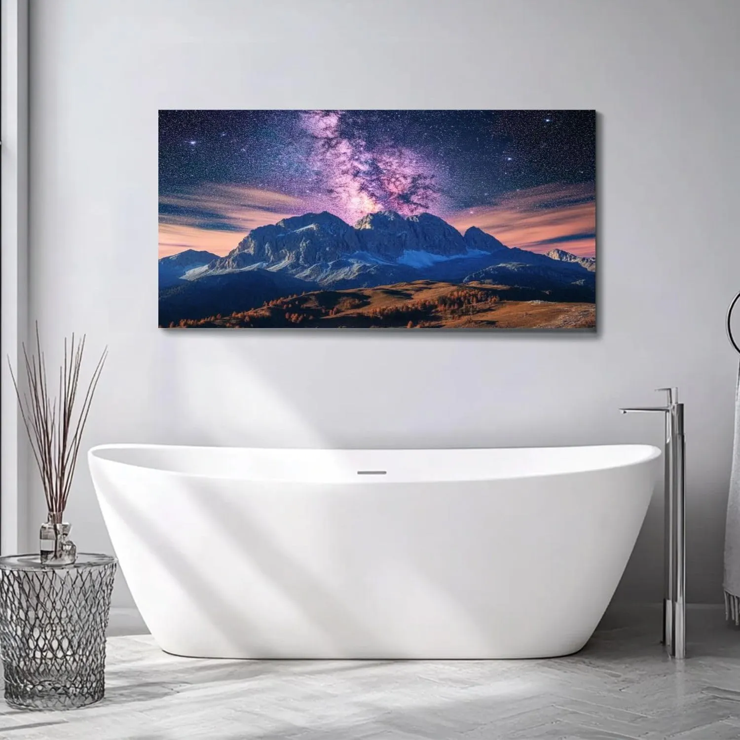 Large Wall Art Prints 20"x40" Milky Way mountains autumn Amazing landscape alpine mountains trees Framed Canvas Wall Art Painting Artwork Poster Picture Wall Decor for Living Room Bedroom Hanging