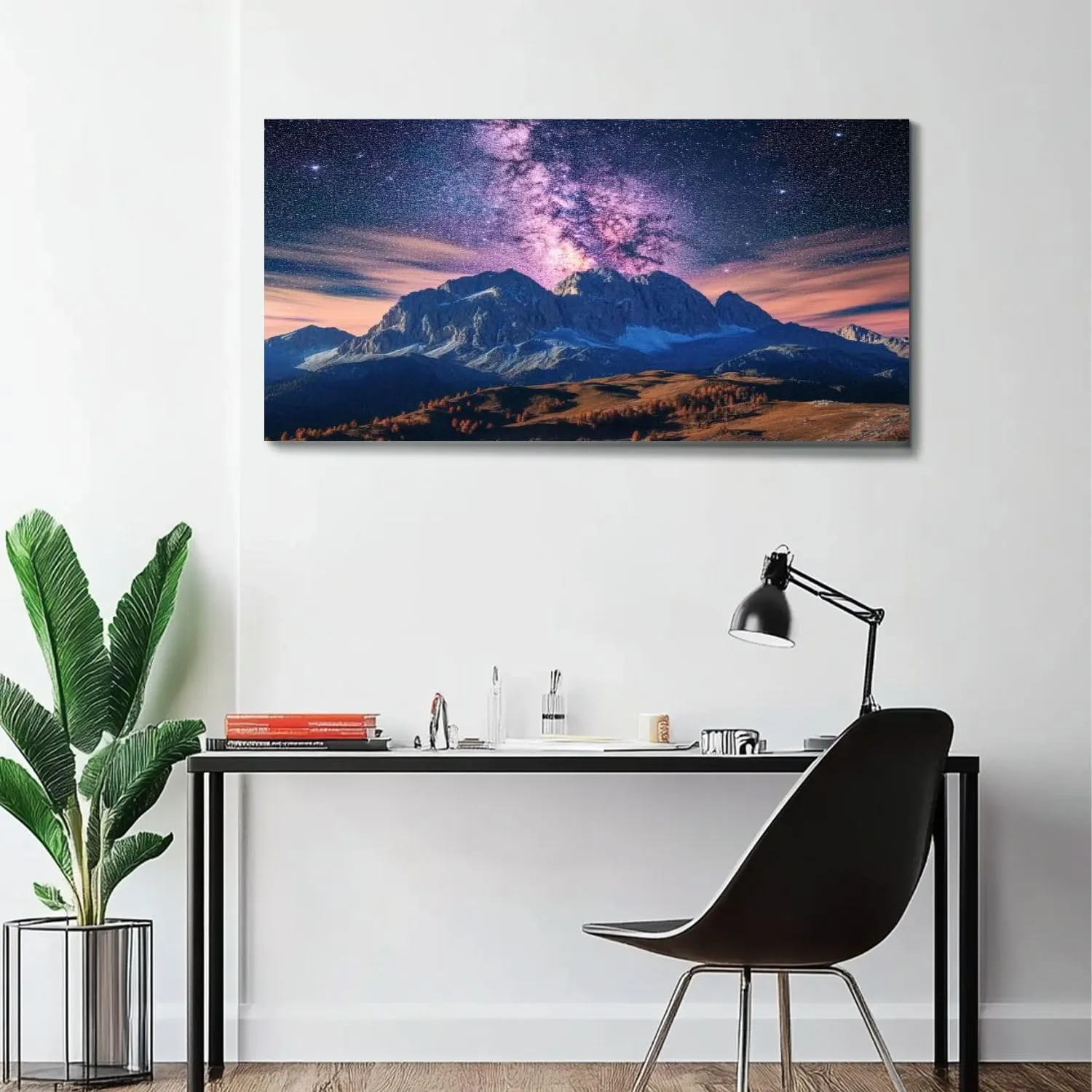 Large Wall Art Prints 20"x40" Milky Way mountains autumn Amazing landscape alpine mountains trees Framed Canvas Wall Art Painting Artwork Poster Picture Wall Decor for Living Room Bedroom Hanging