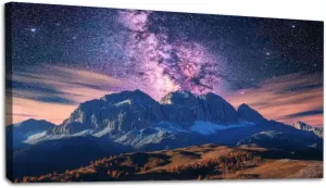 Large Wall Art Prints 20"x40" Milky Way mountains autumn Amazing landscape alpine mountains trees Framed Canvas Wall Art Painting Artwork Poster Picture Wall Decor for Living Room Bedroom Hanging