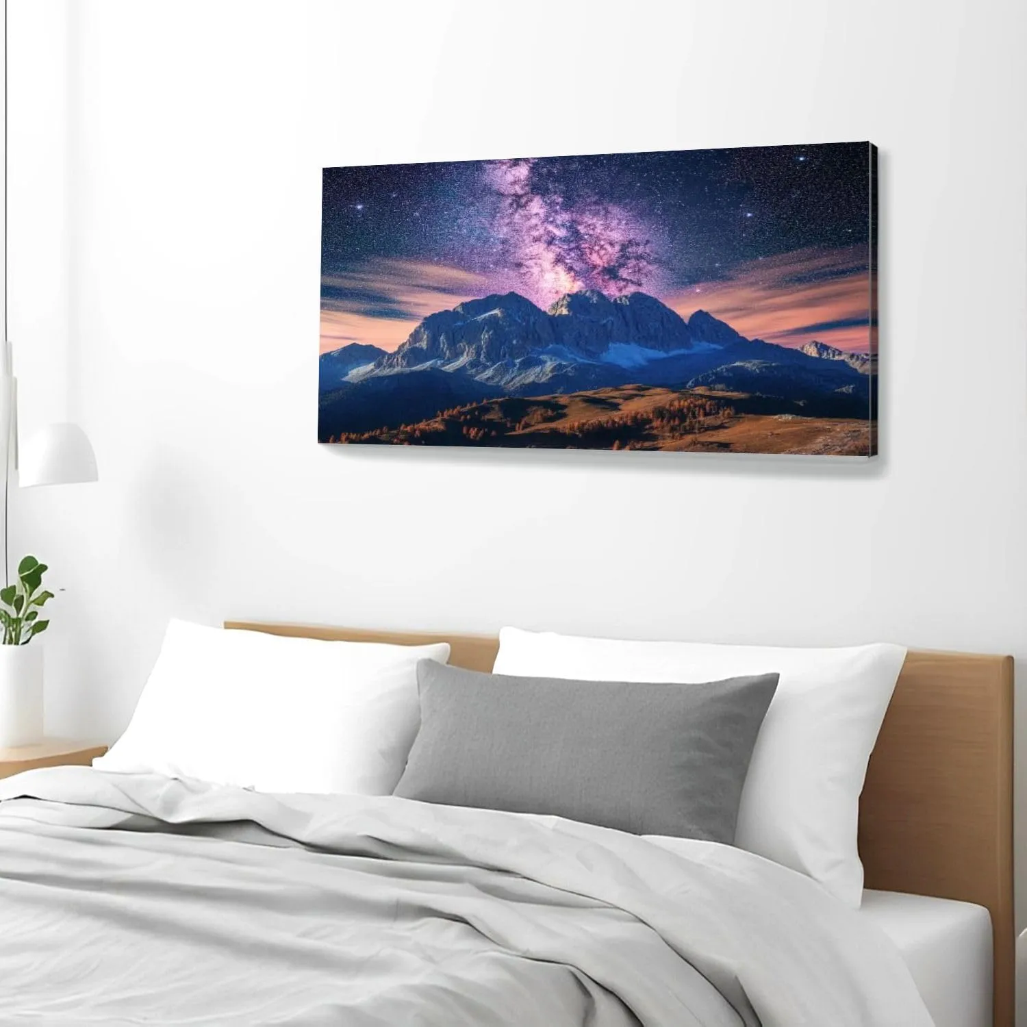Large Wall Art Prints 20"x40" Milky Way mountains autumn Amazing landscape alpine mountains trees Framed Canvas Wall Art Painting Artwork Poster Picture Wall Decor for Living Room Bedroom Hanging