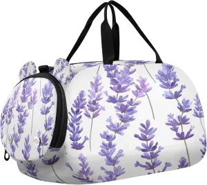 Lavender Flowers Kids Overnight Sports Duffel Bags with Shoe Compartment & Wet Pocket Travel Sport Gym Bag for Girls Boys