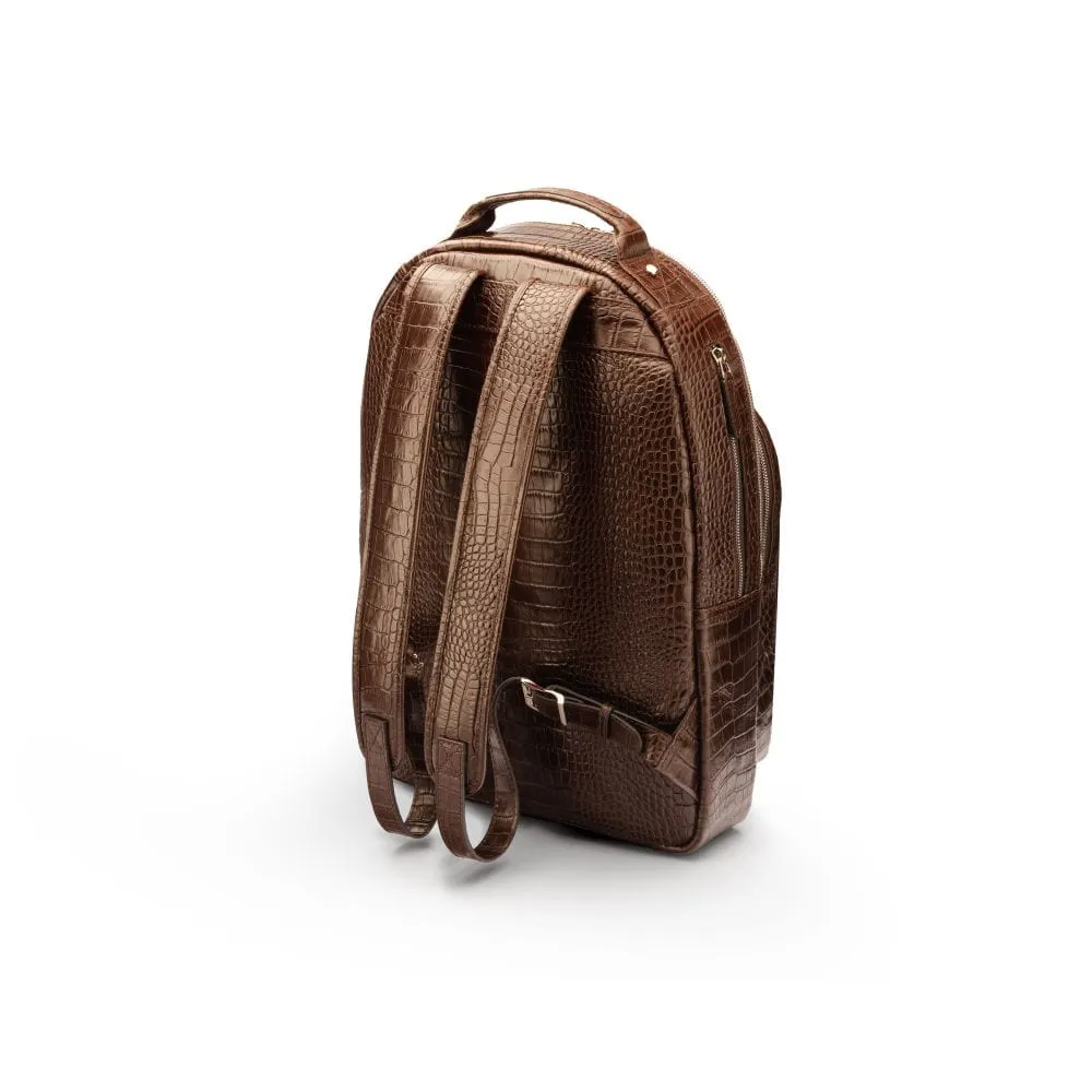 Leather 15" Laptop Backpack, Cambridge - Brown Croc-Effect