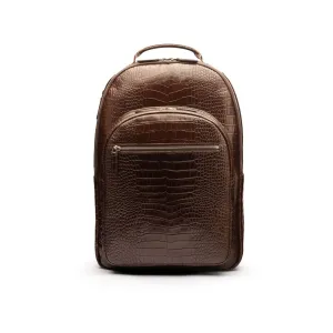 Leather 15" Laptop Backpack, Cambridge - Brown Croc-Effect