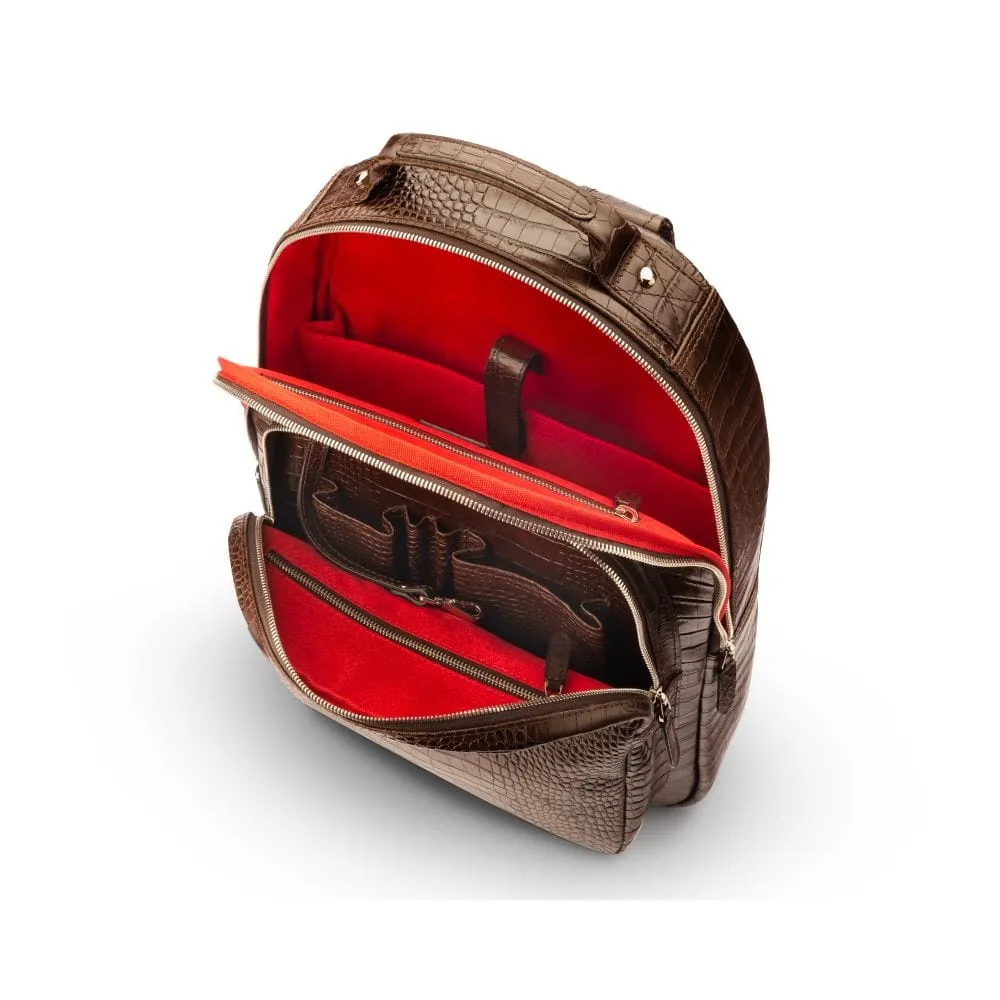 Leather 15" Laptop Backpack, Cambridge - Brown Croc-Effect