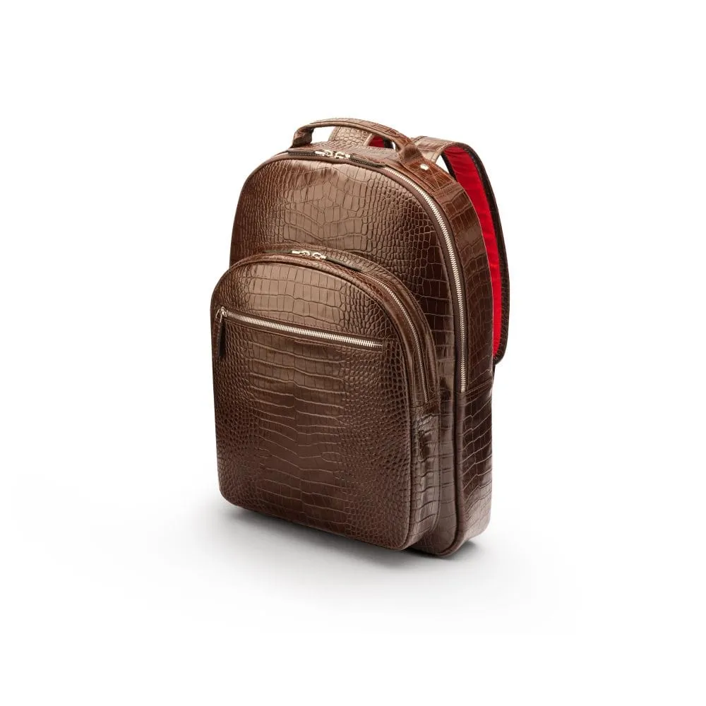 Leather 15" Laptop Backpack, Cambridge - Brown Croc-Effect