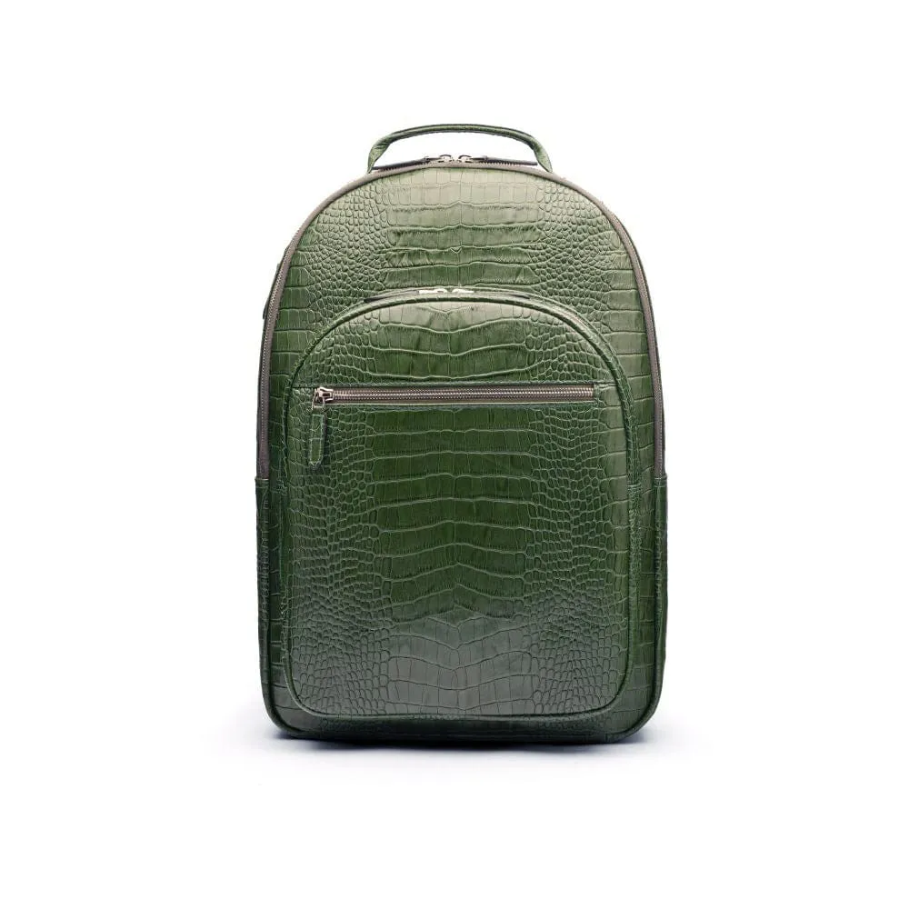 Leather 15" Laptop Backpack, Cambridge - Green Croc-Effect