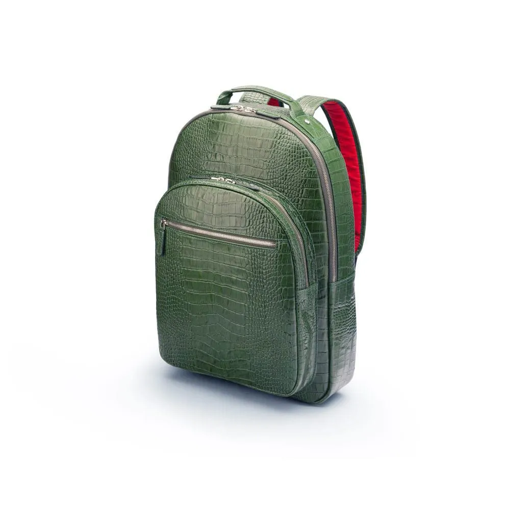 Leather 15" Laptop Backpack, Cambridge - Green Croc-Effect