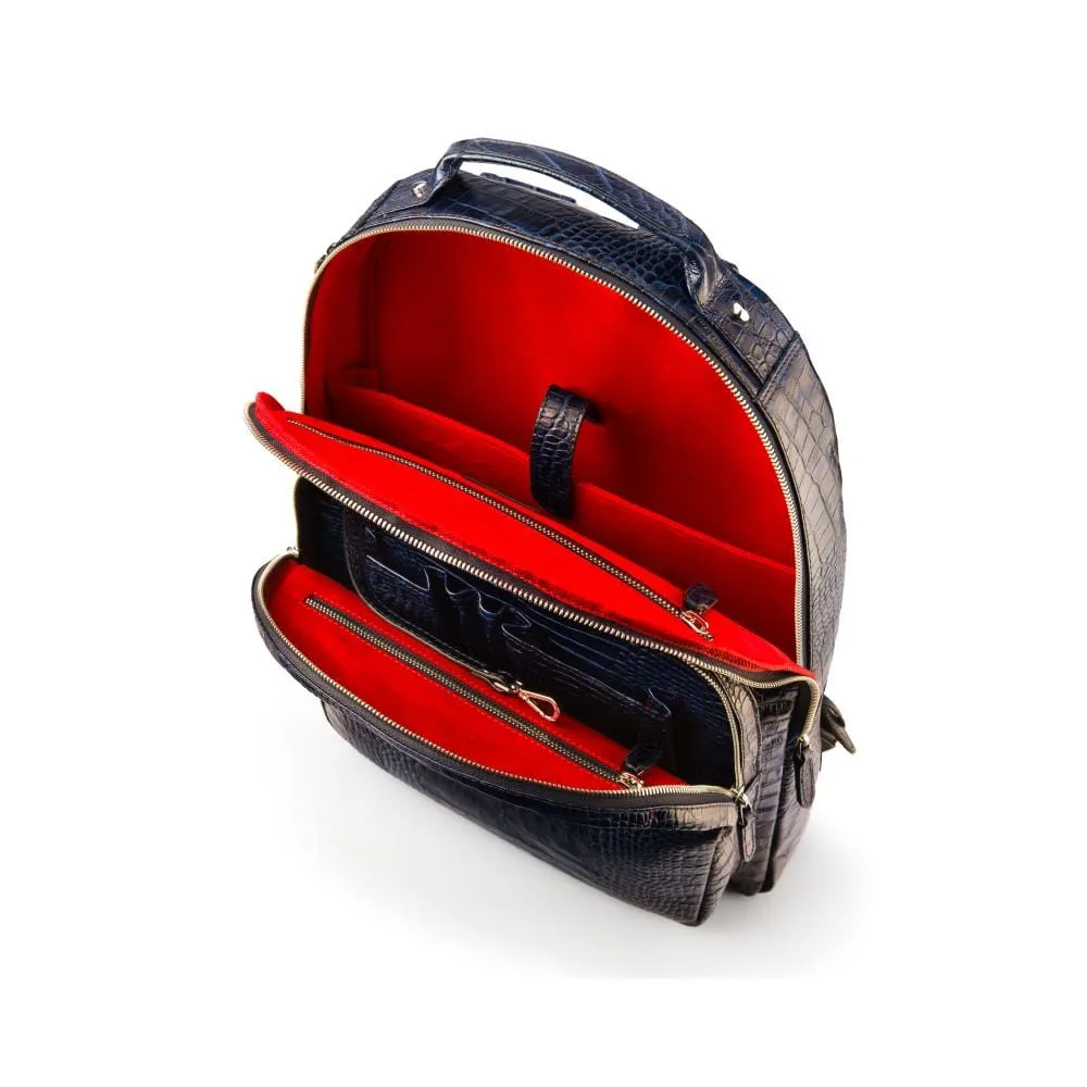 Leather 15" Laptop Backpack, Cambridge - Navy Croc-Effect
