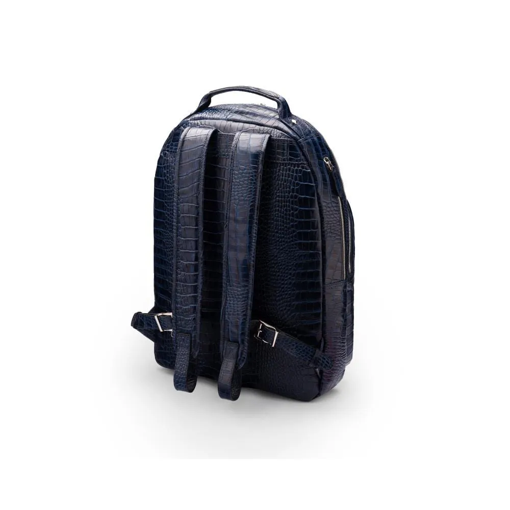 Leather 15" Laptop Backpack, Cambridge - Navy Croc-Effect