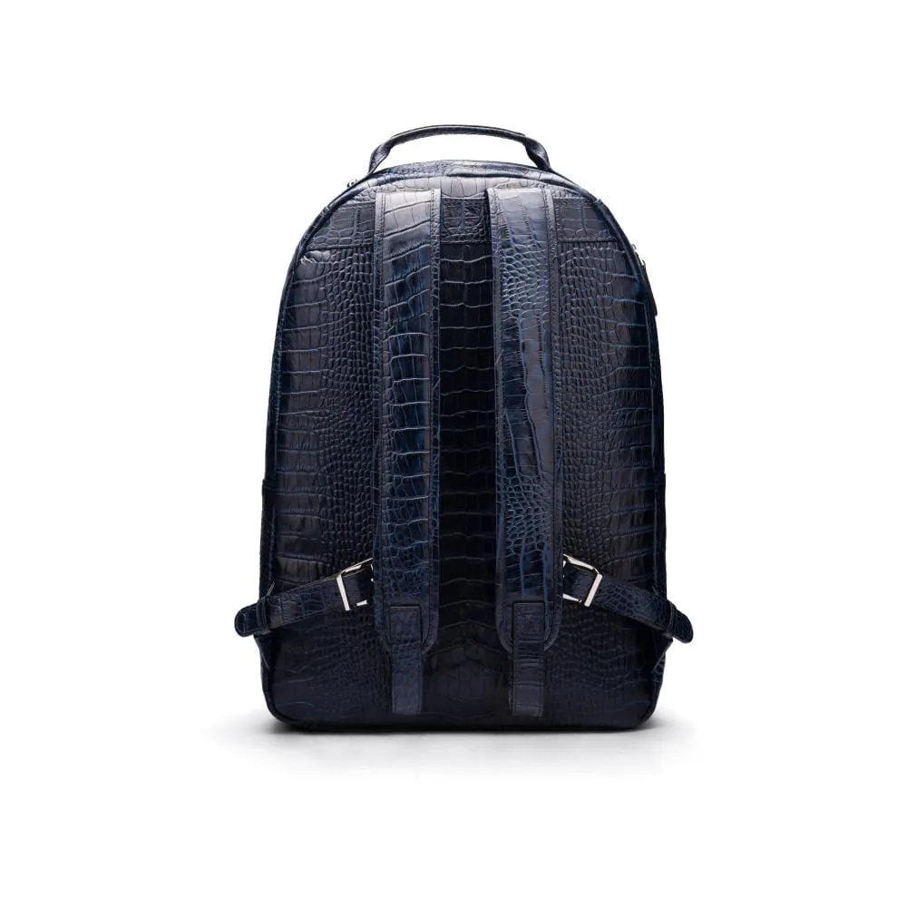 Leather 15" Laptop Backpack, Cambridge - Navy Croc-Effect