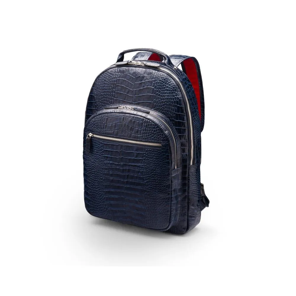 Leather 15" Laptop Backpack, Cambridge - Navy Croc-Effect