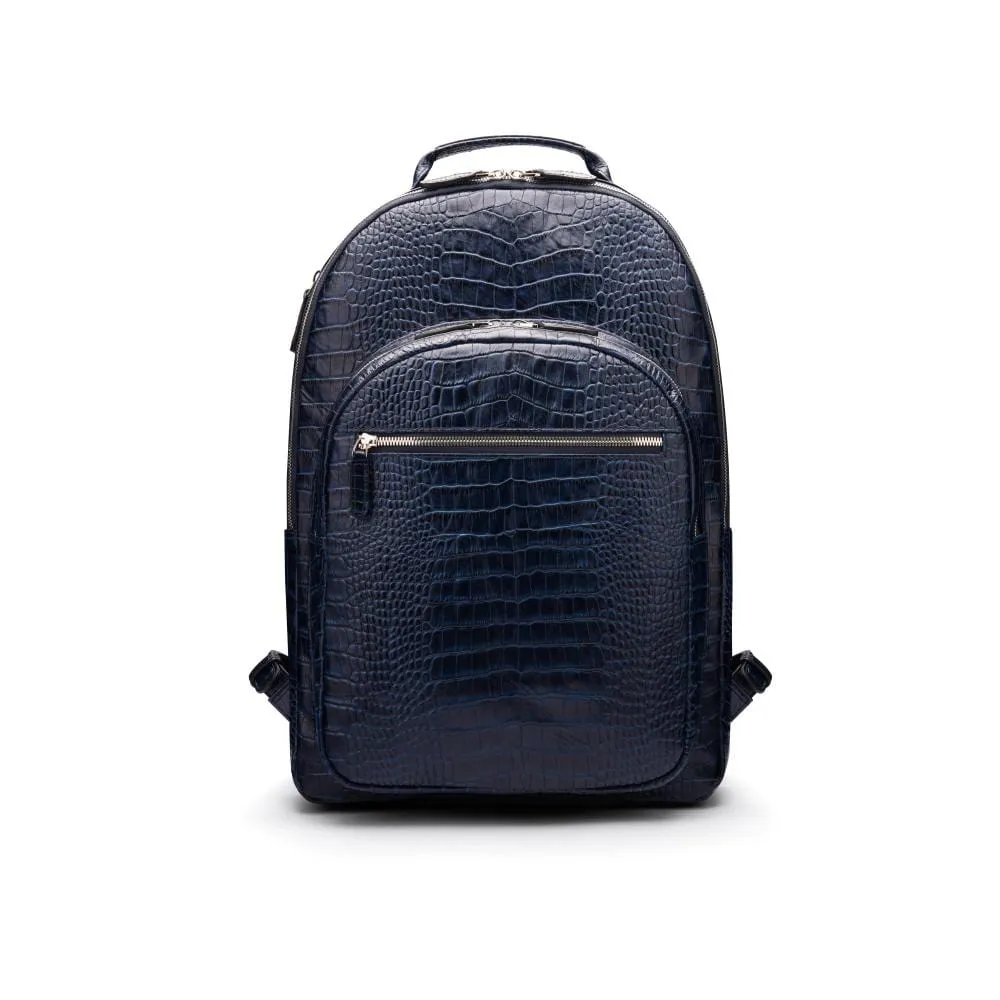 Leather 15" Laptop Backpack, Cambridge - Navy Croc-Effect