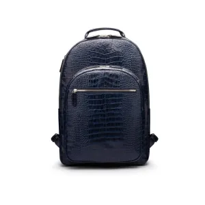 Leather 15" Laptop Backpack, Cambridge - Navy Croc-Effect