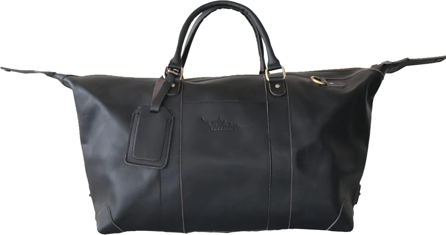 Leather Duffel Bag, Large Size Duffle Handmade Duffel Bag Genuine Leather Travel Weekend Overnight Duffel Bag Gym Sports Carry On Duffle Bag Overnight Bag for Men and Women (Black)