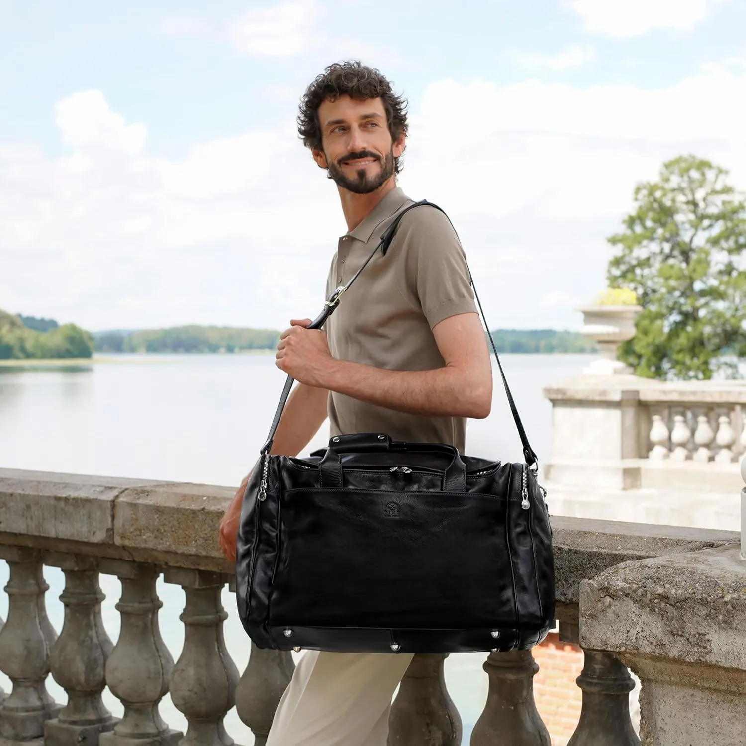 Leather Duffel Bag Weekend Bag Gym Large Travel Bag - Time Resistance