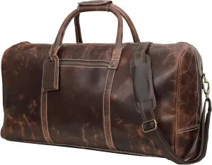 Leather Duffle Bag for Men 24 Inch Luggage Handmade Duffel Bag Large Carry On Luggage Weekender Travel Duffle Bags Overnight Gym Sports Bag For Airplanes Men and Women