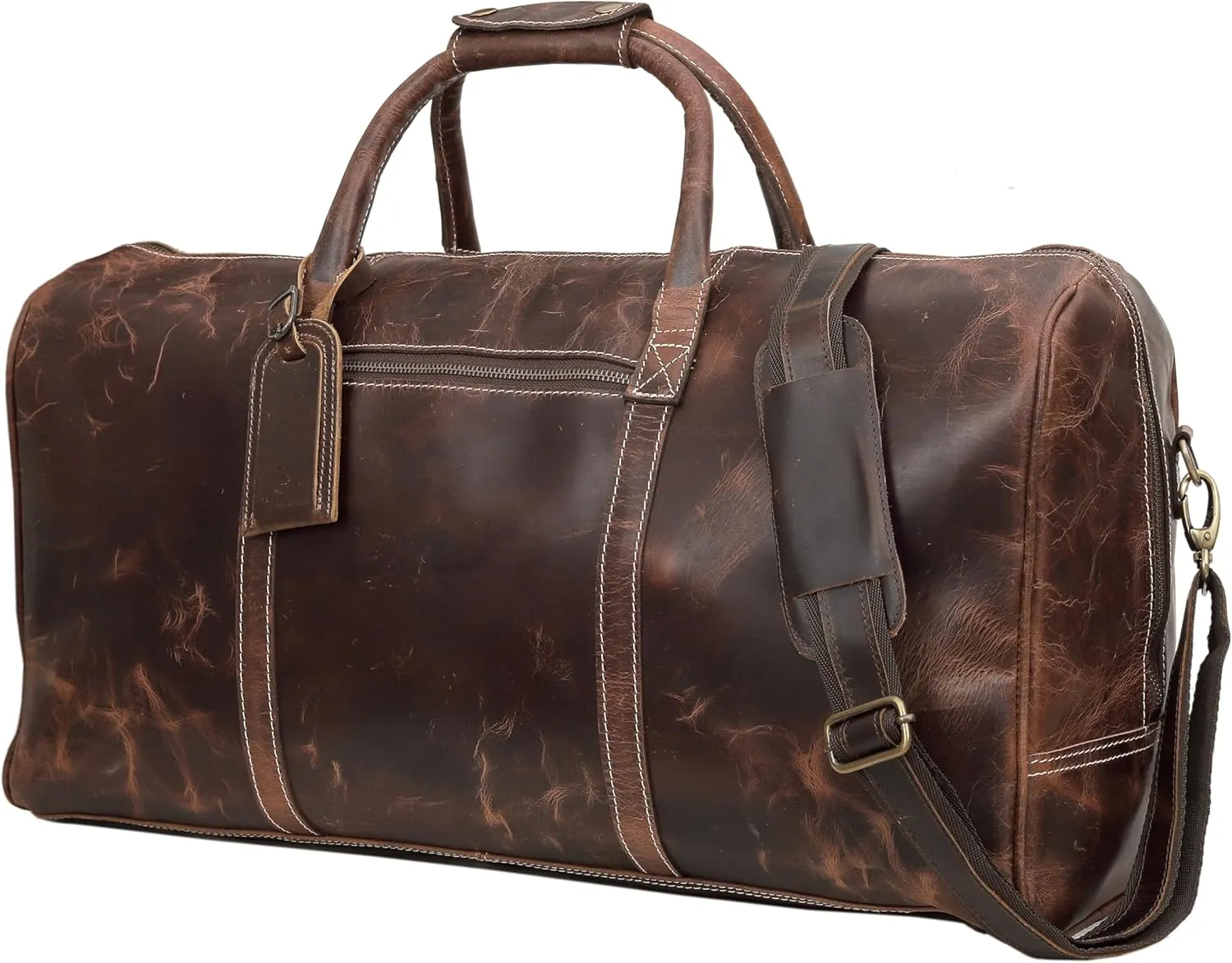 Leather Duffle Bag for Men 24 Inch Luggage Handmade Duffel Bag Large Carry On Luggage Weekender Travel Duffle Bags Overnight Gym Sports Bag For Airplanes Men and Women