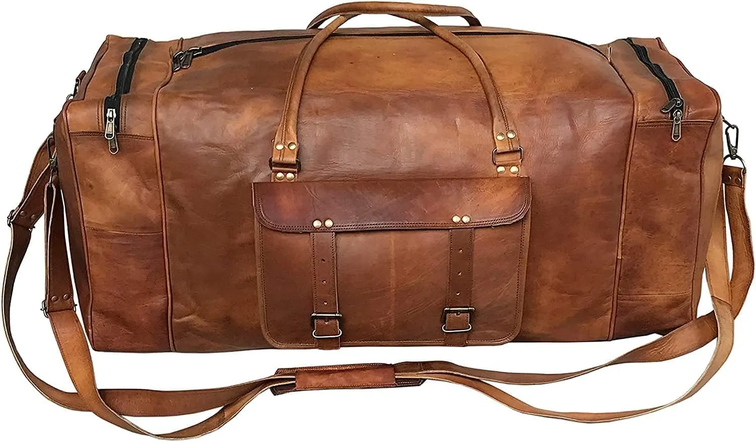 Leather Duffle Bag for Men 34 Inch Luggage Handmade Duffel Bag Large Carry On Luggage Weekender Travel Duffle Bags Overnight Gym Sports Bag For Airplanes Men And Women