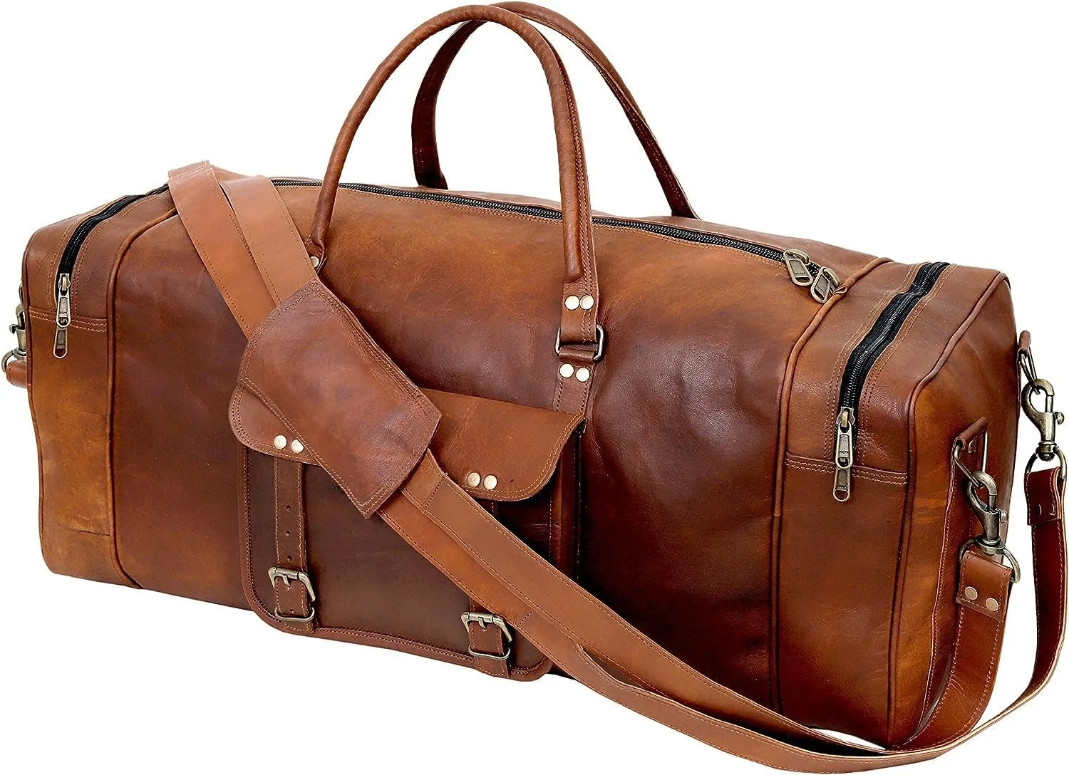 Leather Duffle Bag for Men 34 Inch Luggage Handmade Duffel Bag Large Carry On Luggage Weekender Travel Duffle Bags Overnight Gym Sports Bag For Airplanes Men And Women