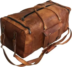 Leather Duffle Bag for Men 34 Inch Luggage Handmade Duffel Bag Large Carry On Luggage Weekender Travel Duffle Bags Overnight Gym Sports Bag For Airplanes Men And Women