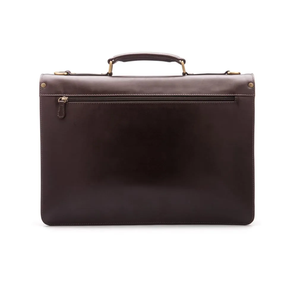 Leather Eton Briefcase With Solid Brass Lock - Brown