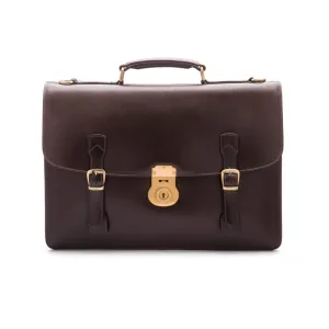 Leather Eton Briefcase With Solid Brass Lock - Brown