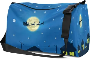 Leather Sport Gym Bag Calm Christmas Eve Pattern Weekender Bag for Women and Men Carry On Bag Christmas Eve Travel Duffel Bag