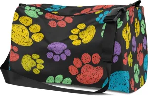 Leather Sport Gym Bag Colored Footprints Weekender Bag for Women and Men Carry On Bag Animal Footprints Travel Duffel Bag