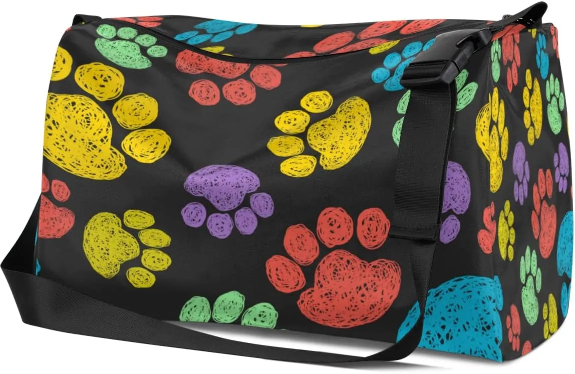 Leather Sport Gym Bag Colored Footprints Weekender Bag for Women and Men Carry On Bag Animal Footprints Travel Duffel Bag