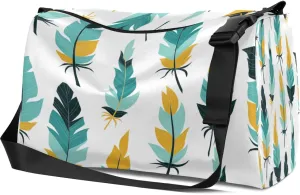 Leather Sport Gym Bag Colorful Feather Weekender Bag for Women and Men Carry On Bag Bird Feather Travel Duffel Bag