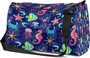 Leather Sport Gym Bag Coral Reef Animals Weekender Bag for Women and Men Carry On Bag Crab Travel Duffel Bag
