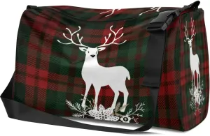 Leather Sport Gym Bag Elk And Flowers Illustration Weekender Bag for Women and Men Carry On Bag Animal Elk Travel Duffel Bag