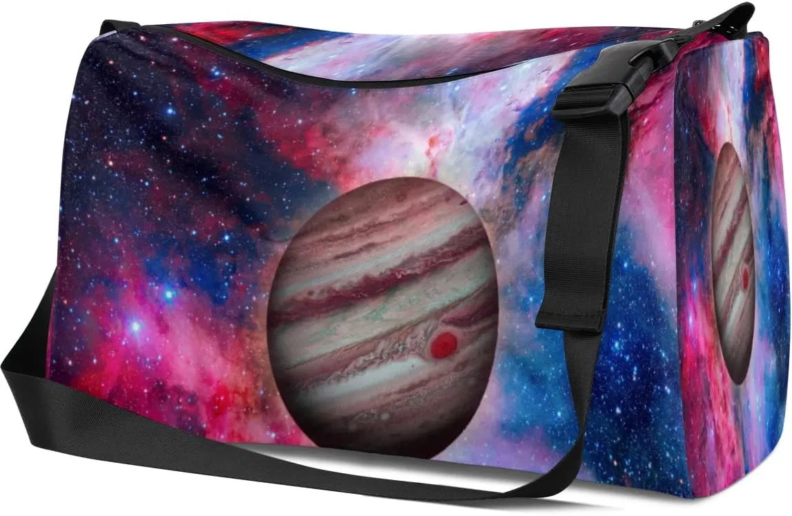 Leather Sport Gym Bag Jupiter Pattern Weekender Bag for Women and Men Carry On Bag Nebula Travel Duffel Bag