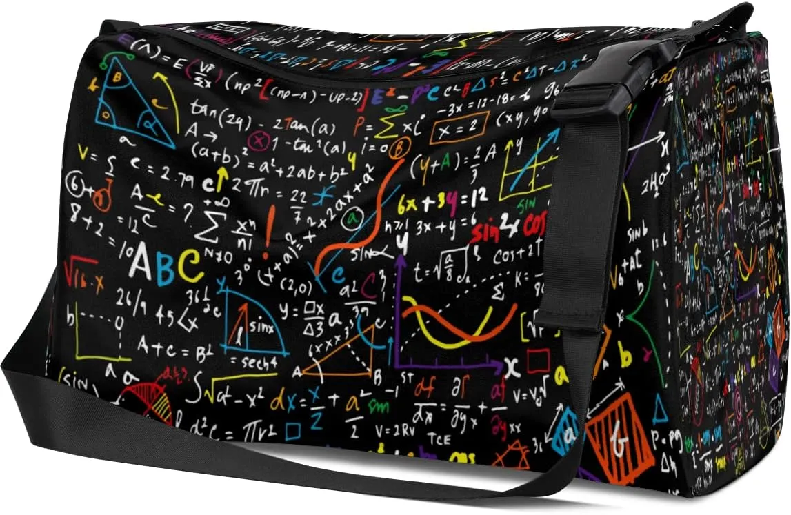 Leather Sport Gym Bag Mathematical Formula Diagram Weekender Bag for Women and Men Carry On Bag Education Map Travel Duffel Bag