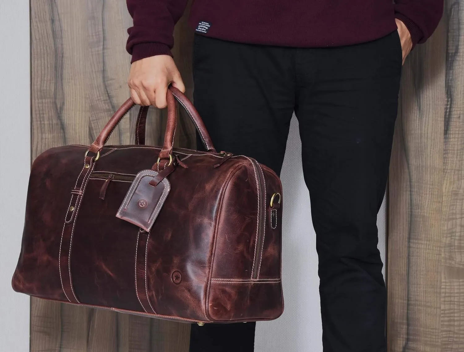 Leather Travel Duffel Bag | Gym Sports Bag Airplane Luggage Carry-On Bag | Gift for Father's Day by Aaron Leather Goods