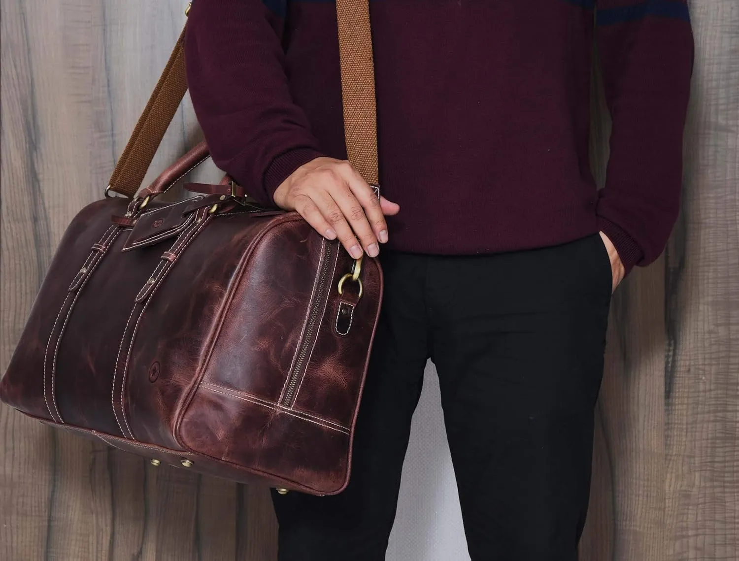 Leather Travel Duffel Bag | Gym Sports Bag Airplane Luggage Carry-On Bag | Gift for Father's Day by Aaron Leather Goods