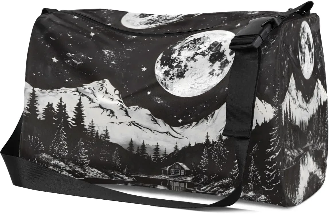Leather Travel Duffle Bag for Women Men, Boho Ethnic Forest Landscape Scenic Small Sports Gym Bag Weekender Overnight Bags Underseat Carry on Luggage Bags for Airplanes,B-139