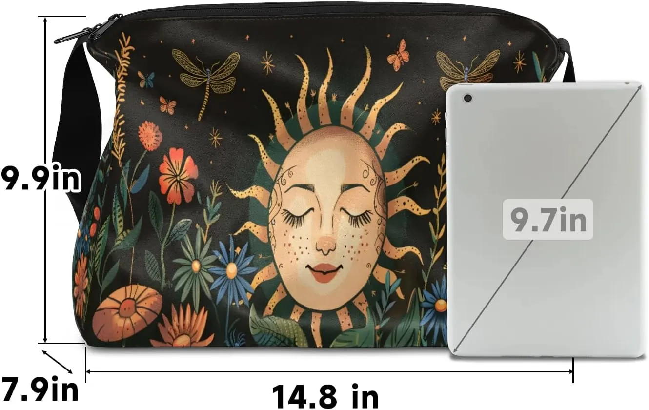 Leather Travel Duffle Bag for Women Men, Boho Flower Floral Sun Small Sports Gym Bag Weekender Overnight Bags Underseat Carry on Luggage Bags for Airplanes, Personal Item Travel Bag,A-027