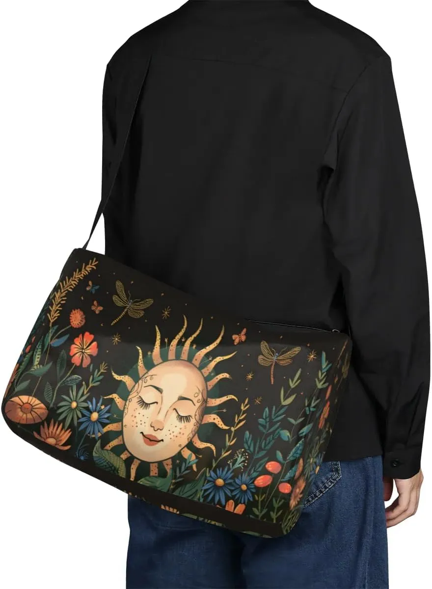 Leather Travel Duffle Bag for Women Men, Boho Flower Floral Sun Small Sports Gym Bag Weekender Overnight Bags Underseat Carry on Luggage Bags for Airplanes, Personal Item Travel Bag,A-027