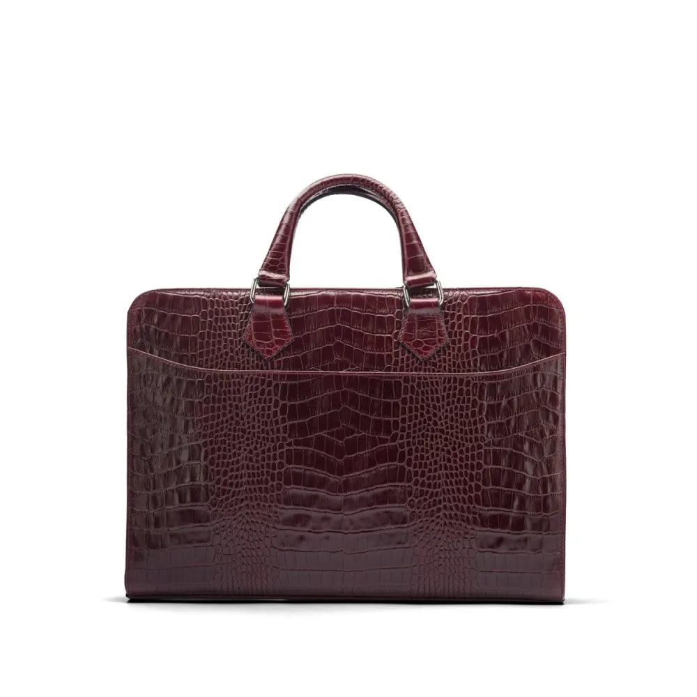 Leather Trinity 13" Laptop Briefcase - Burgundy Croc-Effect