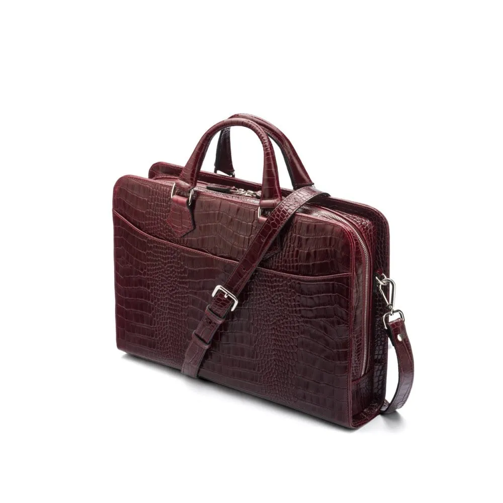 Leather Trinity 13" Laptop Briefcase - Burgundy Croc-Effect